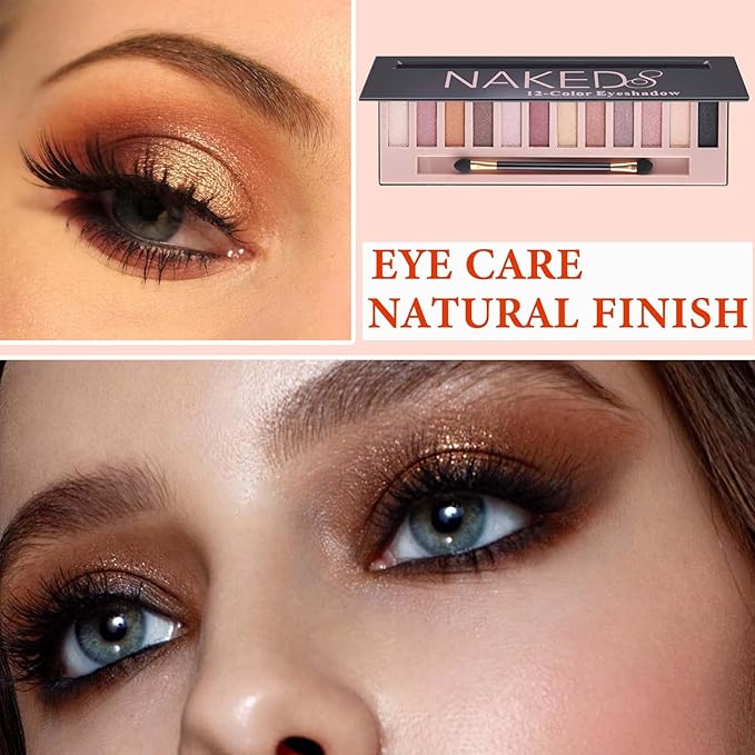 12 Color Naked Eyeshadow Palette, Pearly Earth Color, Natural Shimmer, Professional Waterproof and Smudge Proof Eye Makeup Set for Women