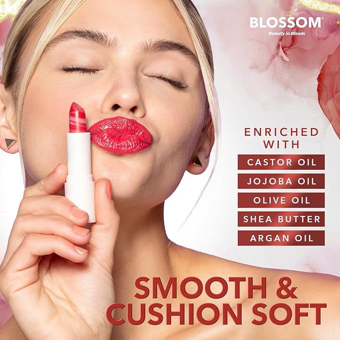 Blossom Marble Shimmer Lip Balm Moisturizing Lipstick with Shea Butter, Jojoba, Olive Oil, 0.12oz/3.5g, Au Natural