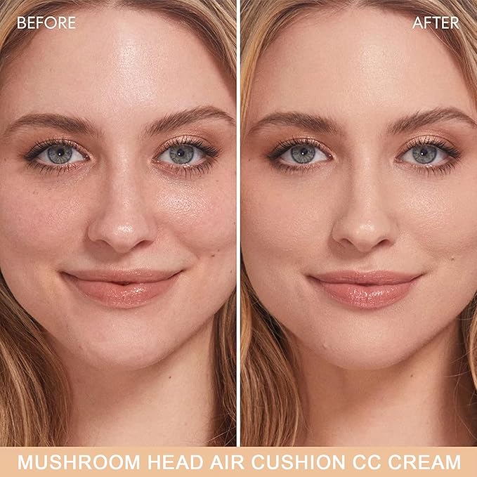 Air Cushion CC Cream Foundation With Powder Puff, Moisture Long-Lasting BB Cream Full Coverage Foundation for All Skin Types,Waterproof Breathable Even Color Smooth Radiant Finish Skin(Buff Beige)