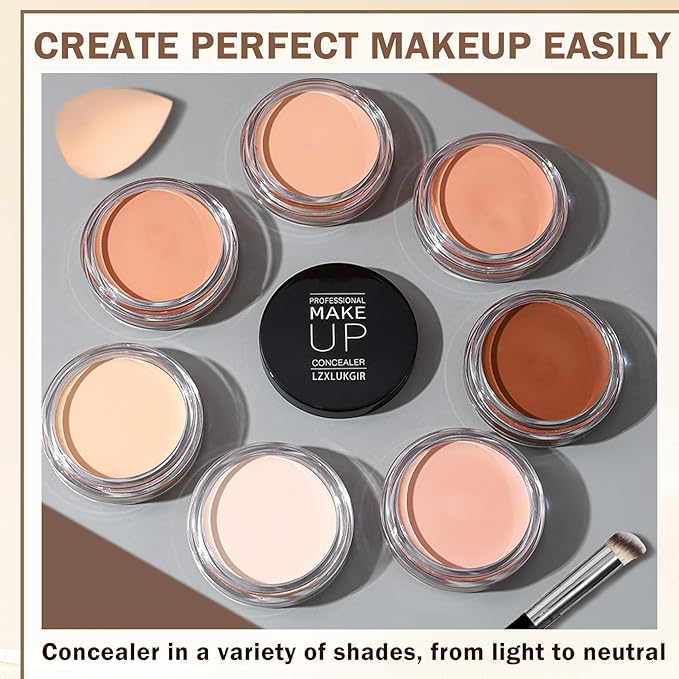 2PCS Under Eye Corrector White Concealer Full Coverage,Pro Cream Concealer Makeup,Waterproof Color Correcting Corrector de Ojeras (01 Ivory White+02 Light Cream)