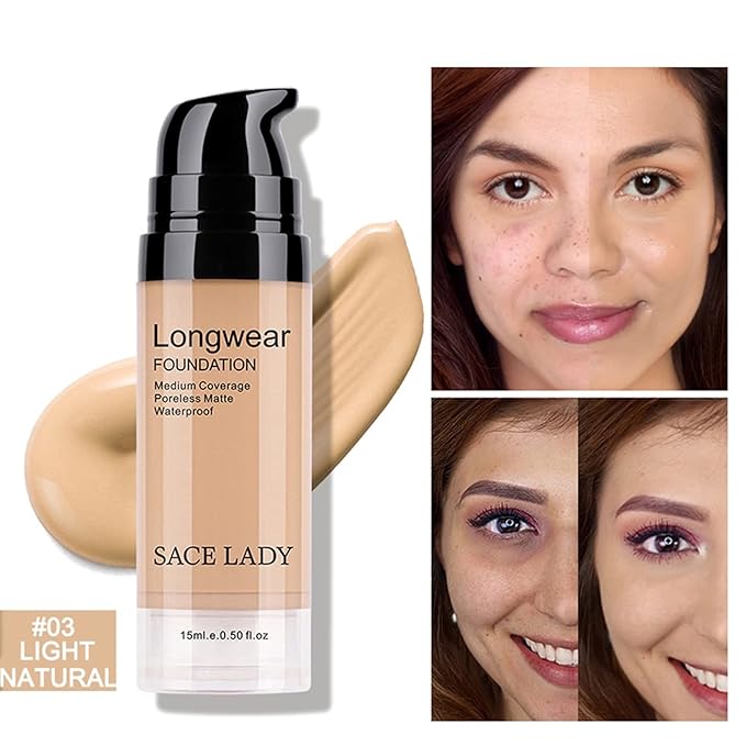 SACE LADY Smooth Primer and Flawless Foundation and Oil Control Face Powder, Long Lasting Coverage Waterproof Natural Cosmetics Kit
