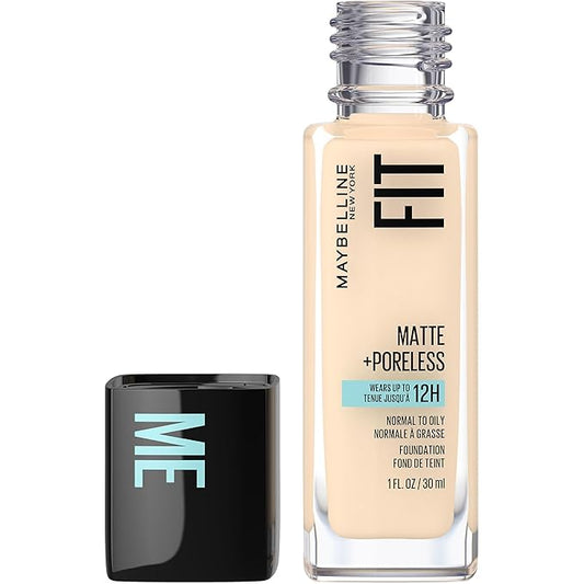 Maybelline Fit Me Matte + Poreless Liquid Foundation Makeup Porcelain 1 Count + Pressed Face Powder Makeup Porcelain 1 Count