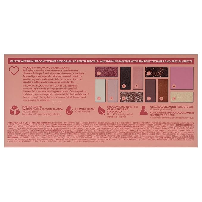 Pupa Milano Make-Up Palette M, 001 Pink, 0.42 oz - Eyeshadow Palette with Matte, Shimmer, Metallic Finishes - Highly Pigmented Eyeshadow, Blush Palette - 11 Blendable Eye Makeup Shades - Talc-Free