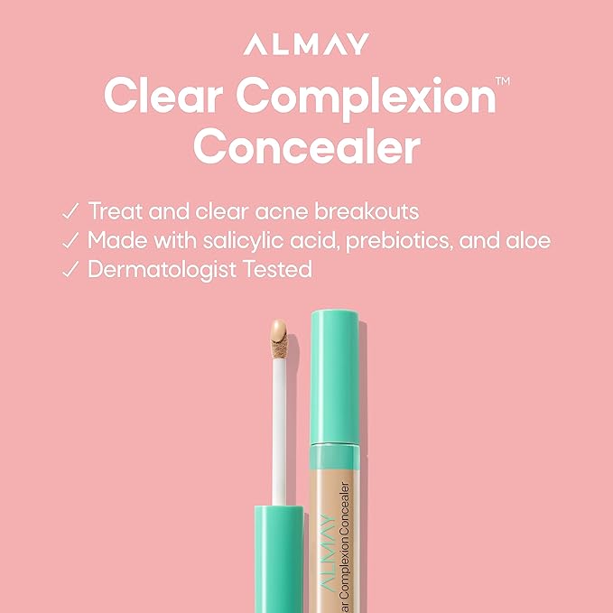 Almay Clear Complexion Acne & Blemish Spot Treatment Concealer Makeup with Salicylic Acid- Lightweight, Full Coverage, Hypoallergenic, Fragrance-Free, for Sensitive Skin, 050 Fair, 0.3 fl oz.
