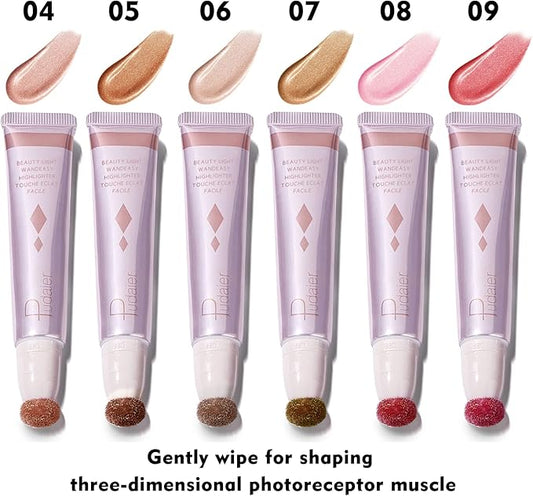 Highlighter Makeup, Liquid Highlighter Beauty Wand, Long Lasting Blendable Highlighter Stick Makeup with Cushion Applicator, 09, 0.68 Fl Oz