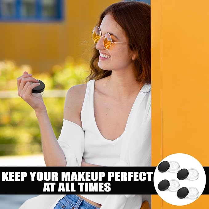 10 ml/ 0.34oz Refillable Loose Powder Container 4PCS Plastic Loose Powder Compact Container DIY Empty Makeup Powder Travel Container Case with Elasticated Net Sifter
