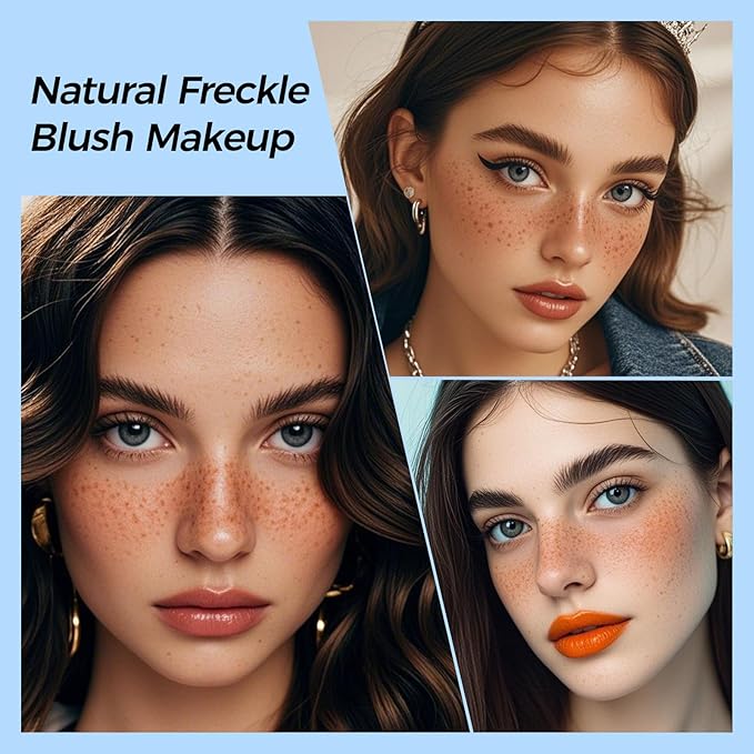 Erinde Natural Freckle Blush Pen, 2 in 1 Dark Brown Liquid Freckle Stamp & Coral Orange Liquid Blush for Cheeks, Long Lasting Waterproof Freckles Tattoo Marker for Natural Sunkissed Makeup, 02