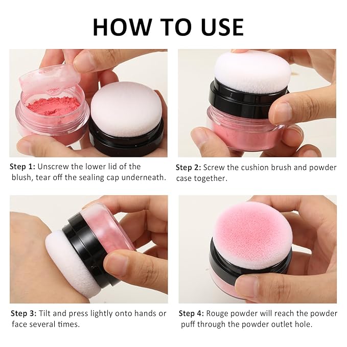 Boobeen Loose Blush Powder Air Cushion Blush, Natural Blusher Matte Face Blush for Cheeks, Highly Pigmented Blush Makeup Easy to Blend Long-lasting Single Color Blush