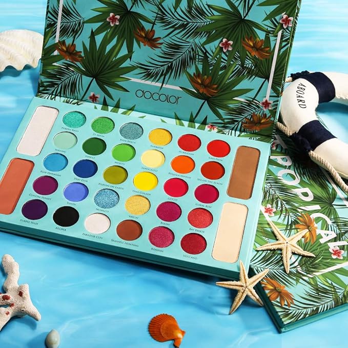 docolor Eyeshadow Palette Shimmer Matte Highly Pigmented Eye Shadow Natural Warm Glitter Long Lasting Waterproof, Professional Contour & Highlight Powder Tropical Makeup Palette (34 Color)