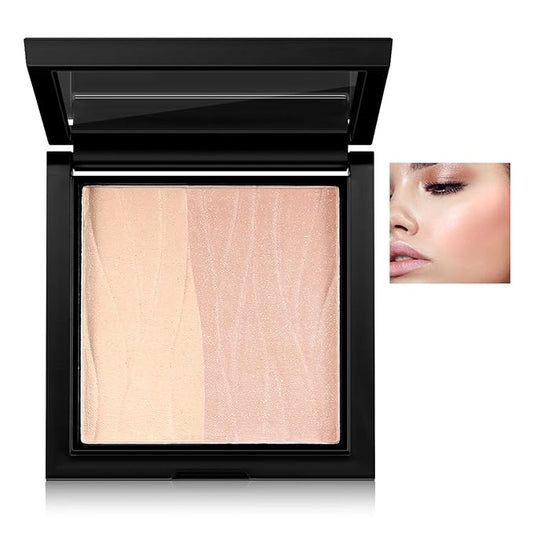 Boobeen Blush Contour Highlighter Makeup Palette, 2 Color Shimmer Smooth Powder Palette for Blush, Highlighting, Contouring the Face, Blendable Compact Highlight Contour Set