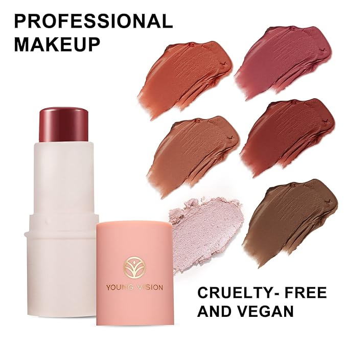 YOUNG VISION Cream Contour Sticks Collection, 6 Colors Face Blush, Bronzer and Highlighter Makeup Set, Putty Blush Palette, Blendable, Lightweight, Christmas Gift for Women or Girls…