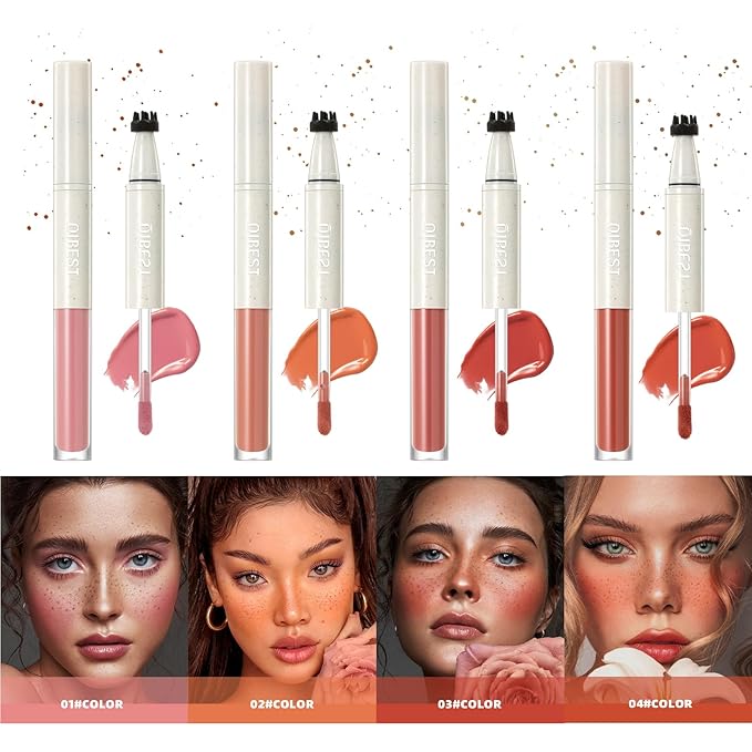 Double-Headed Freckle Blush Pen – 2-in-1 Faux Freckle Stamp & Soft Liquid Blush Duo, Waterproof Long-Lasting Freckles Tattoo Marker for Sunkissed Natural Look, Lightweight & Easy to Blend (01#)