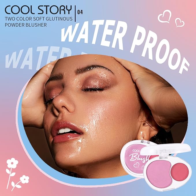 Dual-Tone Face Blush Palette for Cheeks - Waterproof, Long-Lasting, Satin Finish, Creamy Texture, Sculpting, All Skin Tones, Squalane, Highlighting, for Home, Travel, Makeup 2 Tone Tint 4#