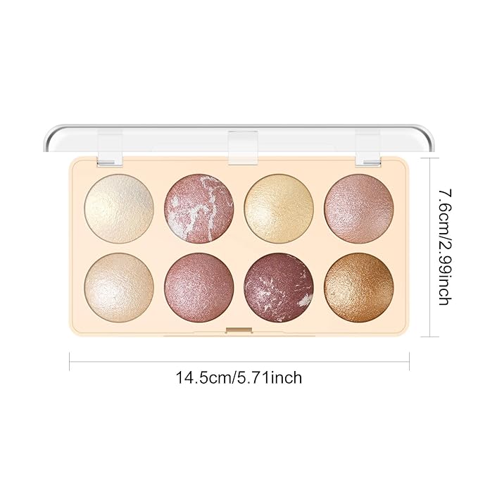 KYDA 8-Color Baked Palette, Multiuse Baked Eyeshadow, Highlighter, Contour, High Gloss Pigment, Lightweight Soft Powder, Buildable Blendable Natural Look, Rose Gold