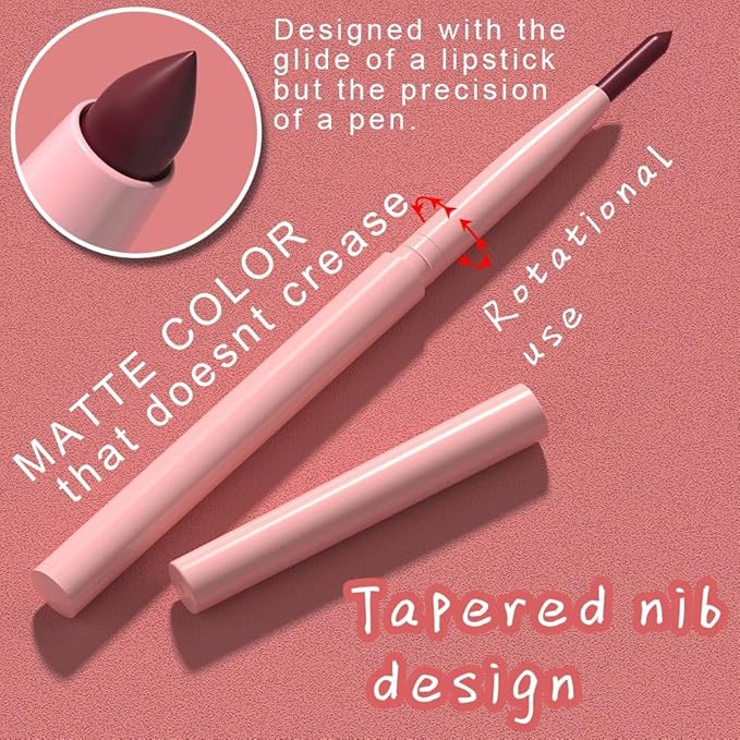 Kaely Matte Velvet Lip Liner Pencils Retractable for Shaping & Sculpting Lips, Wine Red Lip Pencils for Women Long Lasting Waterproof Rich Lip Colors Liner Crayon Lipstick delineador de labios 02