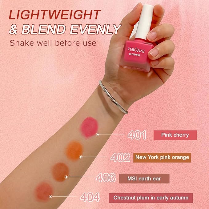 VERONNI Liquid Blush -Fruit Juice Liquid Blusher,Vegan Face Blush Waterproof Long Lasting Blushes,Cruelty-Free for a Shimmery Finish (#404)