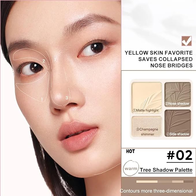 Judy Doll Contour Palette, 2 In 1 Face Highlight Contour Palette, Shades with Highlighter Makeup, Non-greasy, Lasting Sparkling, Sculpt the Face Makeup (#02 Tree Shadow, 0.32oz)