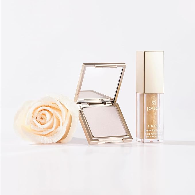 Jouer Glow On La Go Cheek & Lip Set - Deluxe Ice Highlighter + Diamond Shimmering Tinted Lip Oil - Highlighter Powder for Face - Luminizing Powder & Shimmer Lip Oil