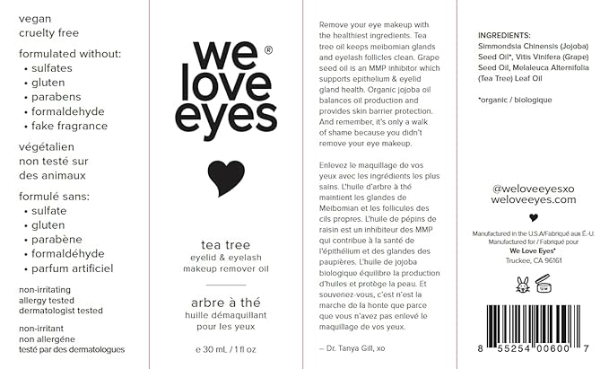 We Love Eyes - 100% All Natural Tea Tree Makeup Remover Oil - Effortlessly remove waterproof makeup and eyeliner - Made with Australian Tea Tree - Cruelty Free - Vegan