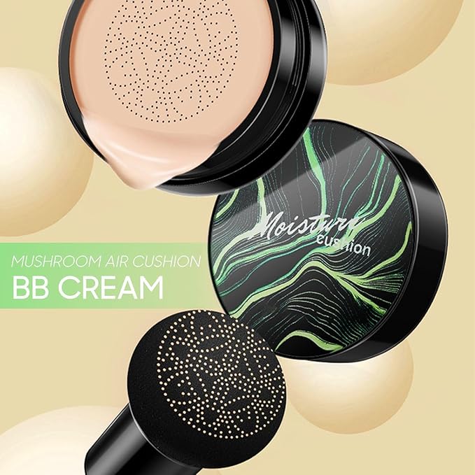 Mushroom Head Air Cushion CC Cream - Long-Lasting & Brightening BB Cream Foundation for Mature Skin, Waterproof & Moisturizing Full Coverage Self Adjusting Concealer for Even Skin Tone (Ivory)