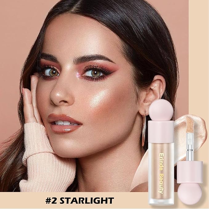 Erinde Liquid Highlighter - Face Highlighter Bronzer Makeup Stick, Natural Glossy Finish, Lightweight Blendable Cream Face Illuminator, Cruelty-free, 02# STARLIGHT