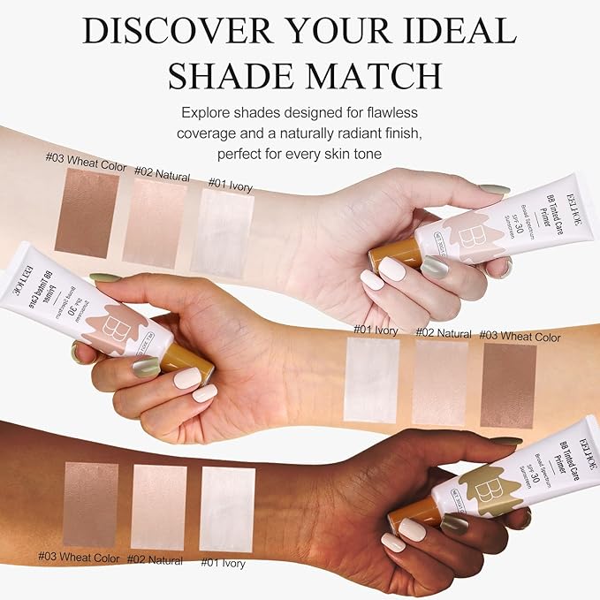 BB Cream Tinted Moisturizer with SPF 30–Lightweight BB Blur Tineted Care Primer,Hydrating Tinted Sunscreen for Face,Full-Coverage Skin Tint Makeup for All Skin Types with 2PCS Sponge (02 Natural)