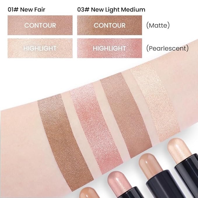 Kaely 2Pcs Cream Bronzer Highlighter Stick,Face Shaping Contouring Sticks,Cheek Contour Palette Kit for Beginners,maquillaje contorno en crema Bronzing Concealer Stick,Brightens & Shades Makeup,01+03