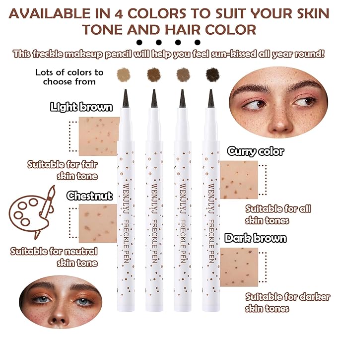 4 Colors Freckle Makeup Pen - Waterproof, Lightweight, Long Lasting, Quick Dry - Light Brown, Natural Coffee, Chestnut, Dark Brown