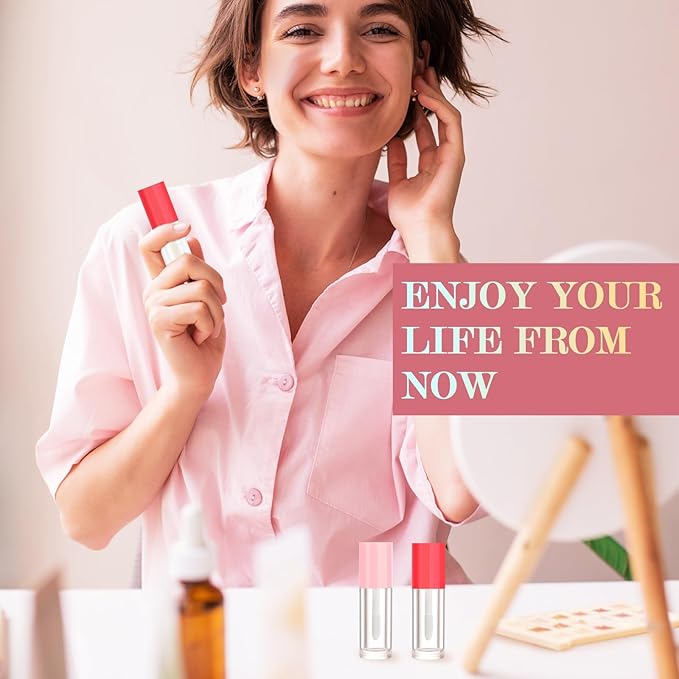 50pcs 2.5ml Empty Lip Gloss Containers Lip Gloss Tubes with Wand Cute 0.08oz Clear Refillable Lipgloss Making Supplies Kit for DIY Makeup + 2pcs Syringes (Red)