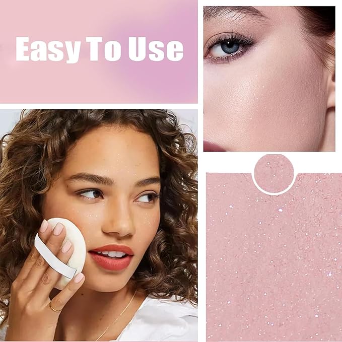Shimmer Finish Setting Powder,Pink Translucent Setting Powder,Oil Control,Waterproof,Makeup Finishing Long-Lasting,Shimmer Powder for All Skin Types,Kimchi Setting Powder,Face Powder Makeup