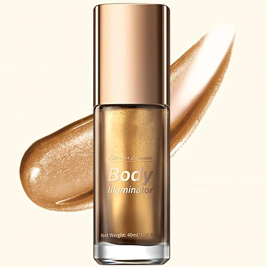 Moisturizing Body Luminizers 5 Colors Smooth and Shimmer Body Oil Long Lasting Liquid Body Highlighter for Face & Body & Leg (40ml, 04 Glistening Bronze)