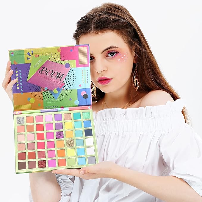 Docolor 16Pcs Colorful Eye Makeup Brushes Set + 48 Colors BOOM Eeyshadow Palette Pigmented Matte Shimmer Metallic Blendable Soft Cream Powder Makeup Eye Shadow Palettes