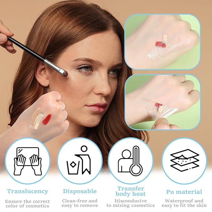 Makeup Mixing Palette, 100 PCS Single Use Makeup Hand Palette Artist Cosmetic Tray Adhesive Make Up Tape Transparent Waterproof Foundation Mixing Tray for Women and Girls Supplies
