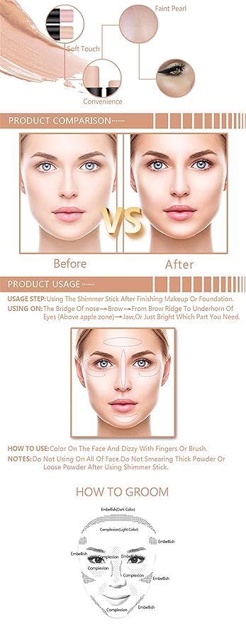 Illuminator Face Highlighter Makeup Sticks Pearl Shimmer Whitening Cream Shimmer Contouring Stick Foundation Stick Face Eye Nose Concealer Pen #2