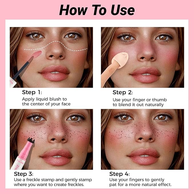 Erinde 2PCS Natural Freckle Blush Pen, 2 in 1 Liquid Freckle Stamp & Liquid Blush for Cheeks, Long Lasting Waterproof Freckles Tattoo Marker for Natural Sunkissed Makeup