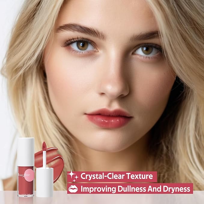Tinted Hydrating Lip Oil, Korean Makeup Lip Gloss, High Shine, Pigmented Color, Soft Lightweight, Strong Moisturizing, Non-Sticky Lip Oil Tint for Dry Lips, for Healthy Lips All Day Long,Vegan