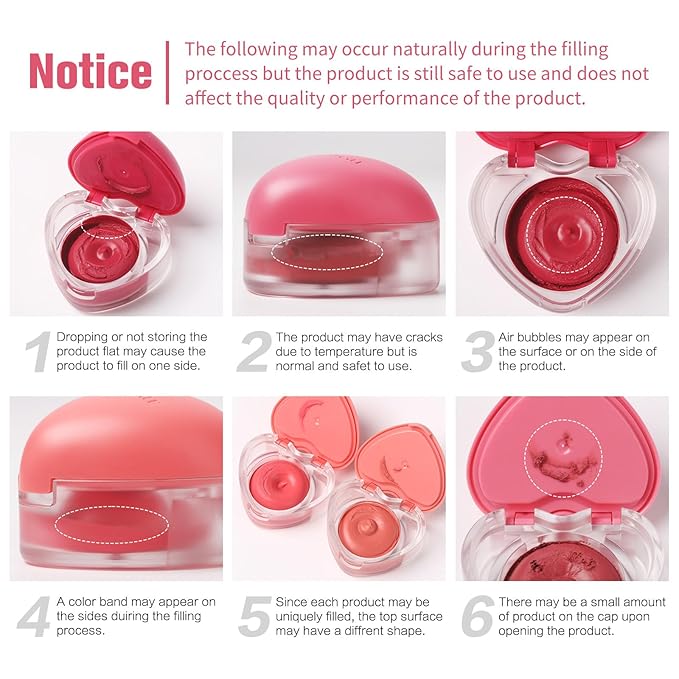 Heart-Shaped Cream Blush for Cheeks & Lips β 2-in-1 Tinted Lip and Cheek Balm Kit with Mini Brush β Blendable Dewy Blusher Face Makeup for Women, Portable Compact for Travel & On-the-Go Touch Ups 04