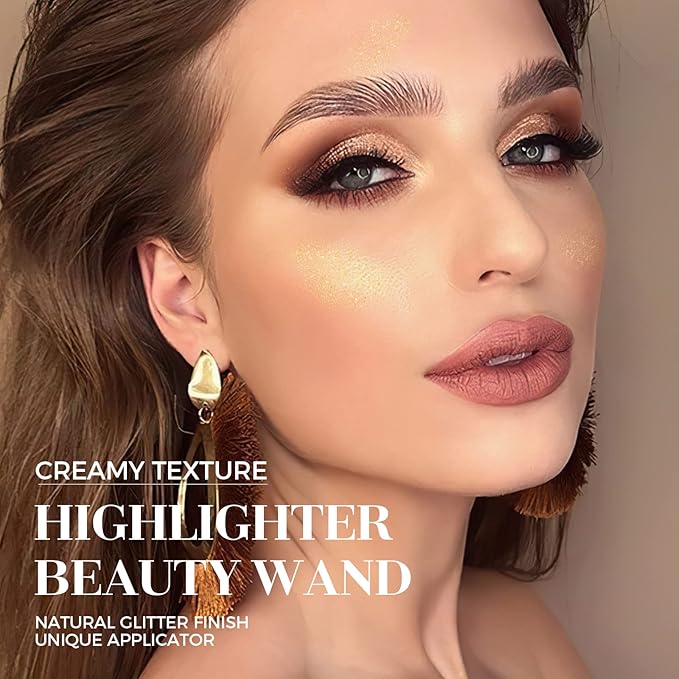 Highlighter Beauty Wand, Liquid Face Highlighter Stick with Cushion Applicator, Long Lasting Smooth Natural Matte Finish, Lightweight Blendable Super Silky Cream Highlighter Stick (05# Highlighter)
