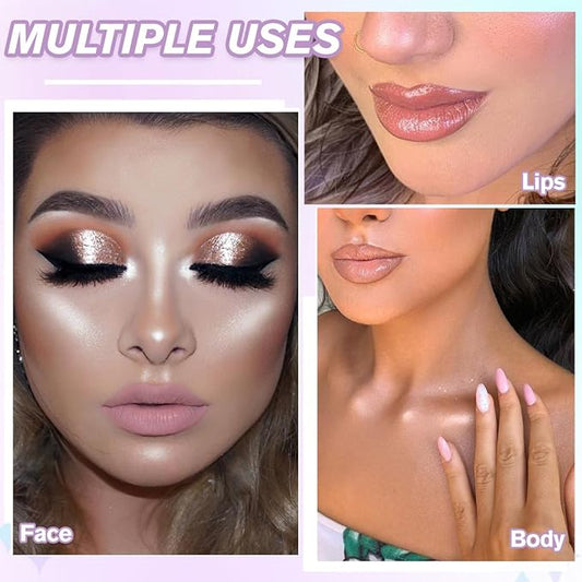 Highlighter Makeup Palette, Long Lasting New Formula, Pearlescent Silver-White Shimmer, Sheer Base, Ideal for Face and Body Contour and Cheek Highlight (#06) Silver White Pearlescent Shimmer