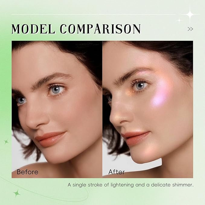 Face Highlighter Palette, Lunar Glow Highlighter Powder Makeup, Chameleon Glitter Shimmer Body Cheek Eye Highlighter, Multichrome Sparkle Holographic Color Shifting Silky Creamy Illuminator#02
