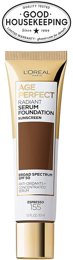 L'Oreal Paris Age Perfect Radiant Serum Foundation with SPF 50, Espresso, 1 Ounce