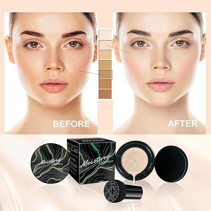 Air Cushion CC Cream Foundation, Mushroom Head Face Makeup Moisturizing Concealer, Waterproof Oil Control Long-Lasting, 3.53 Oz CC Cream Foundation for All Skin Types (Ivory, 3.52 oz)