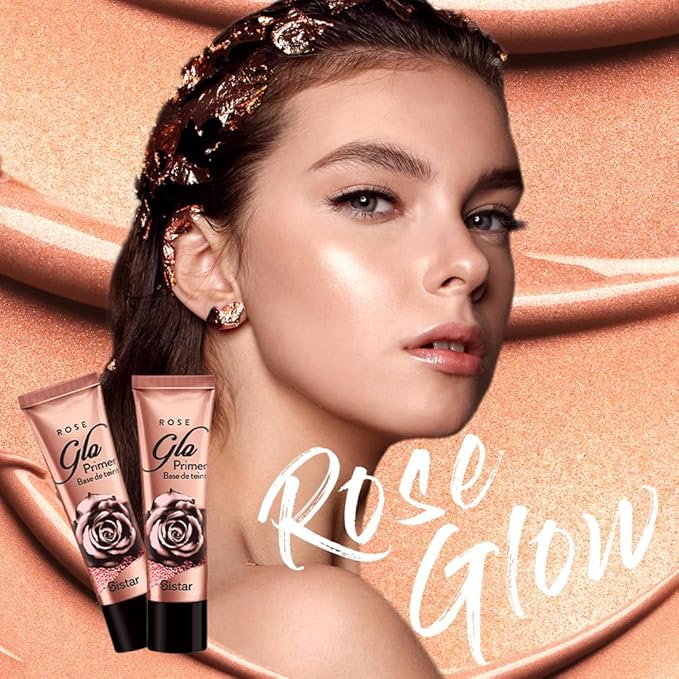 Sistar Rose Glo Primer - Base De Teint Liquid Glow Primer Sparkle Glitter Prime Foundation Prep Rose Gold Infused With Rose Water