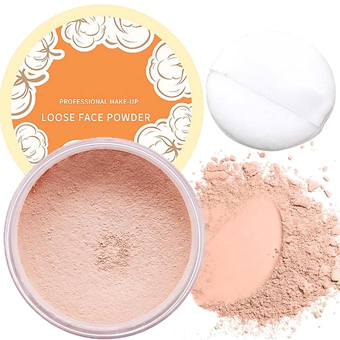 Oil Control Loose Face Powder,Translucent Setting Powder With a Powder Puff Long Lasting Makeup Covering Blemishes Brightens Skin Tone,Natural Matte Loose Powder for Women(2)