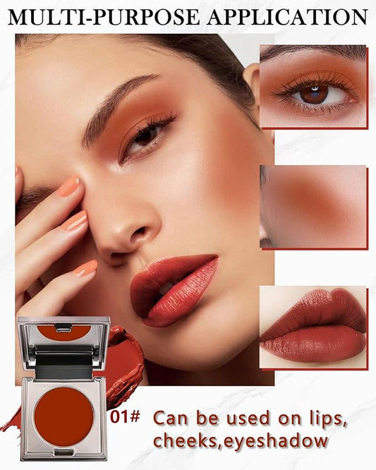 Long Lasting 2-in-1 Creme Cheek Blush + Lip Color Lipstick, High Pigmented Tinted Lip Balm Blusher with Brush,Hydrating Cream Texture for Lip,Cheek & Eye Tint,Women's Day Makeup Cream for Women-01