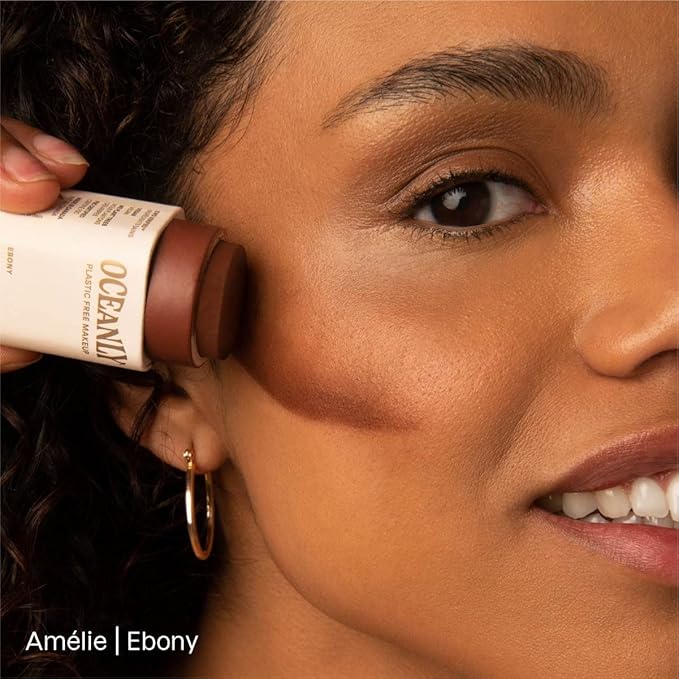 Bundle of ATTITUDE Oceanly EWG Verified, Plastic-Free, Vegan, Blush, Corail, 0.3 Oz + Bronzer, Ebony, 0.3 Oz+ Highlighter, Sunset Glow, 0.3 Oz + Lip Gloss, Ginger, 0.12 Oz