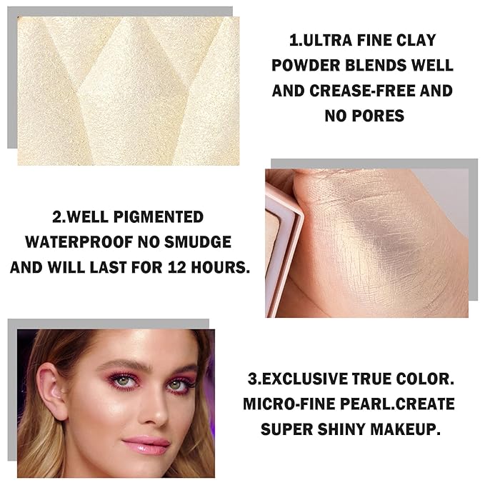 Face Glitter Highlighter Makeup Palette Shimmer Contour Powder Waterproof Long-Lasting,Brightens Face Complexion Contour Illuminator Highlighters Blush Powder Makeup Palette-02Quicksand Gold