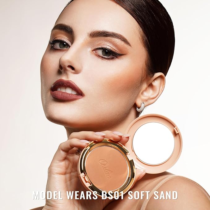 Oulac Matte Bronzer Powder Face Makeup with Mirror - Natural SunKissed Bronzer Look,Highly Pigmented Cream Bronzer, Long Lasting Glow, Easy to Blend, Vegan & Cruelty-Free BS02, 【BS02 Omega】