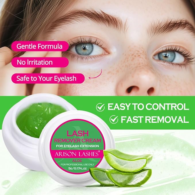 ARISON LASHES Lash Remover For Eyelash Extension Cream Remover Low Irritation Cream Remover for Sensitive Skin Fast Dissolution Professional Eyelash Extensions Salon Use(Aloe)
