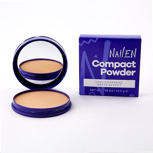 Nailen Compact Makeup Setting Powder Foundation with Matte Finish, Shine Control, Full Coverage - Ideal for All Skin Types & Poreless Smooth Face Look - Tone 3, (1 Count)